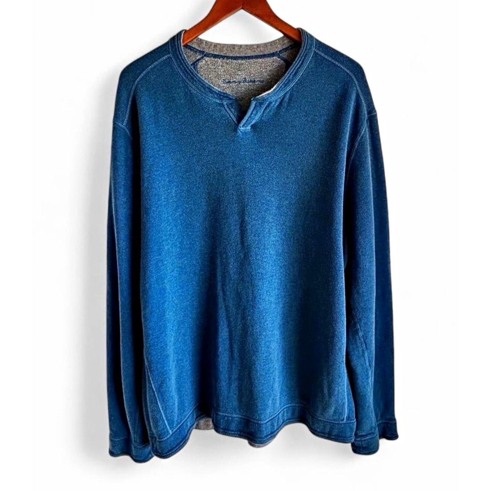 Tommy Bahama Reversible Teal/Gray Crewneck Pullover Size XL